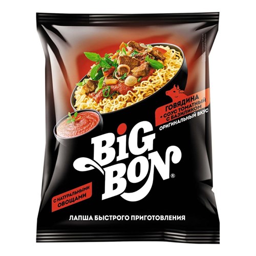 Лапша Big Bon Говядина +соус томат базилик  85 гр 96892 - фото 10546