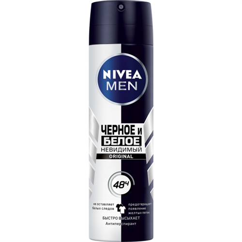Дезодорант-антиперспирант спрей Nivea Men Черное и Белое невидимый 150мл 97337 - фото 10913
