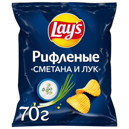 Чипсы картофельные LAY'S Рифленые сметана и лук 70гр 97590 - фото 11142