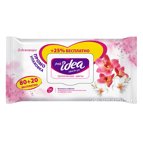 Влажные салфетки Fresh idea Тропические цветы 100 шт 98345 - фото 11916