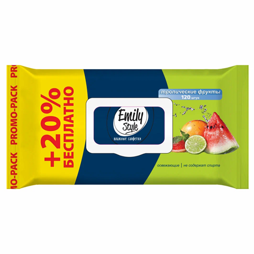 Влажные салфетки Emily Style тропические фрукты 120 шт 98347 - фото 11918