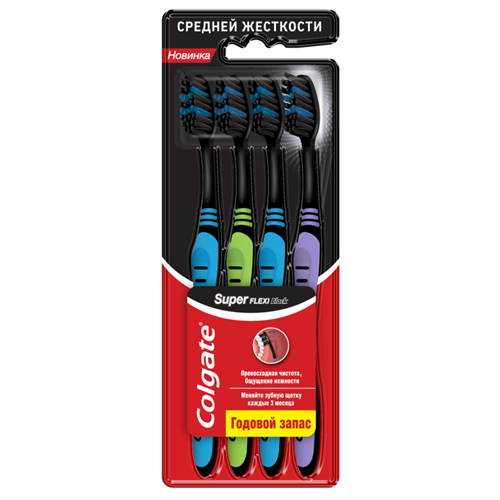 Зубная щетка Colgate Super Flexi Black средней жесткости 4шт 98591 - фото 12178