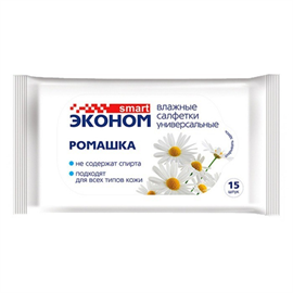 Влажные салфетки Smart Эконом ромашка 15 шт 98358